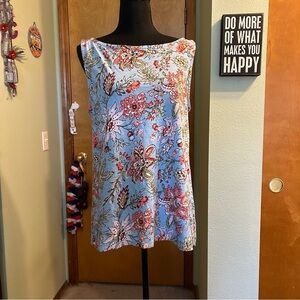 LOFT blue with red, pink and green floral print tank top size L